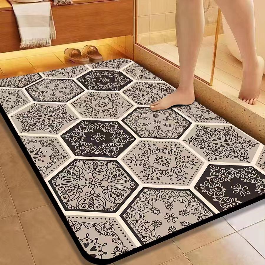 American Flower Diatom Mud Floor Mat, Bathroom Non-Slip And Dirt-Resistant Absorbent Floor Mat, Toilet Quick-Drying And Easy To Take Care Of