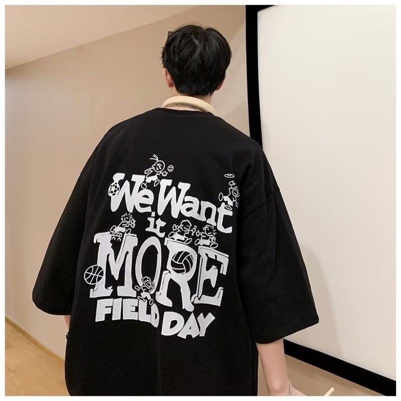 

M-8XL Fashion Casual Korean Version Men Short Sleeve T-shirt Popular Style Letter WEW Print Oversized Round Neck T-shirt 4XL