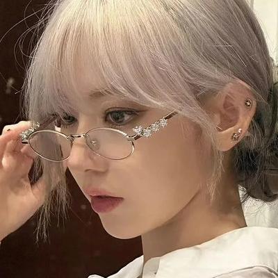 Metal Oval Sunglasses for Women Men Rhinestone Diamonds Sunglasses Unisex Design Bling Eyeglasses Frames Uv400 Fashion Glasses Eyeglasses