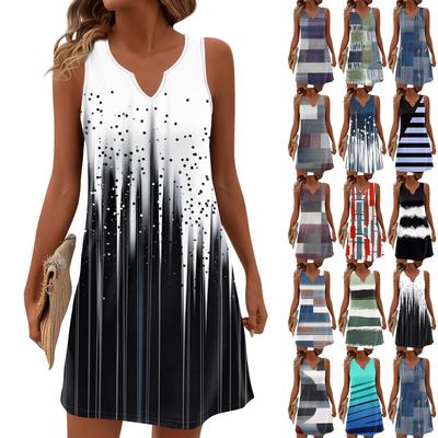 Dámske letné šaty s potlačou výstrihu do V Letné šaty bez rukávov Ležérne šaty