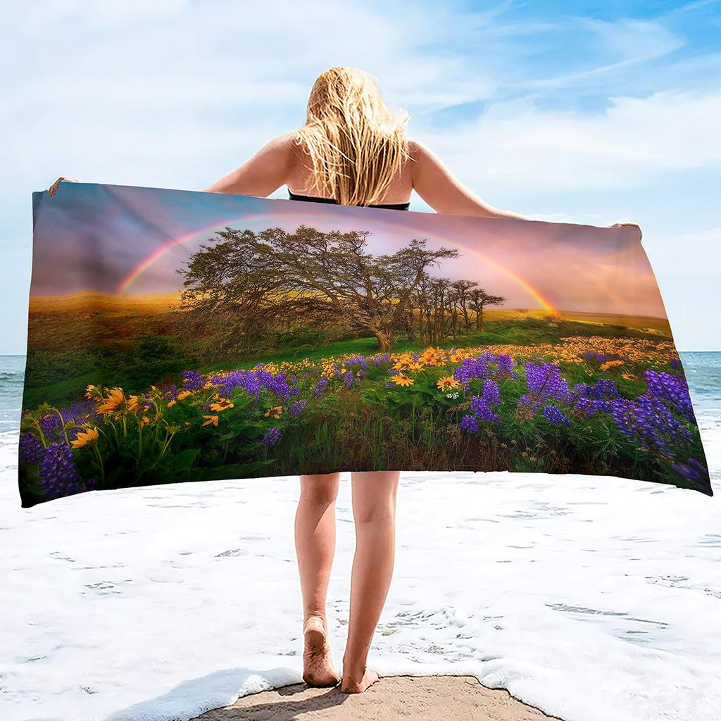 Rainbow Series Seaside Vacation Beach Towel Swimming Bath Towel Sports Microfiber Towel