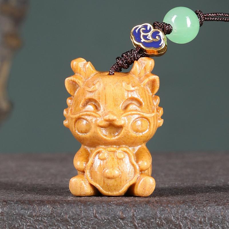 Sandalwood Dragon Phone Charm Keychain Ornament for Couples