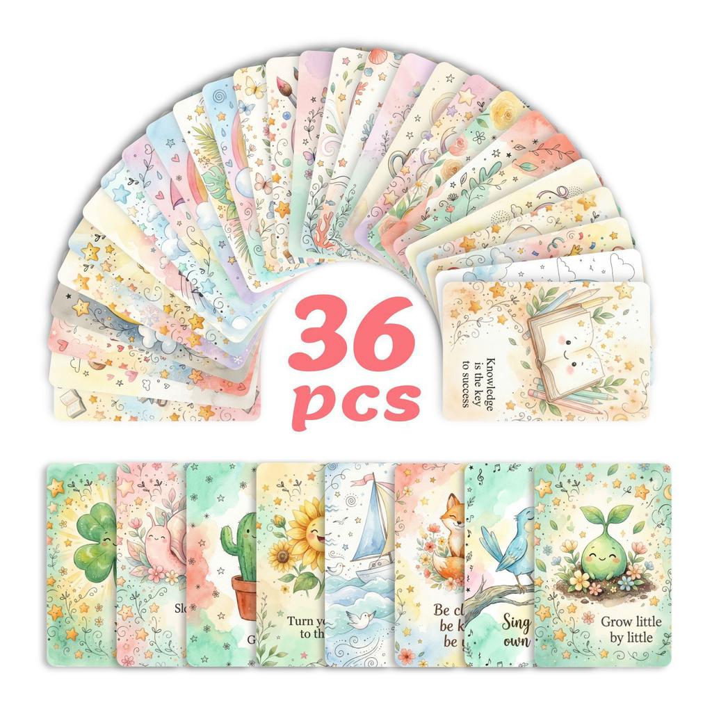 36 New Watercolor Illustrations, Wind Cards, Positive Energy, Self-Care, Affirmation, Text Cards
