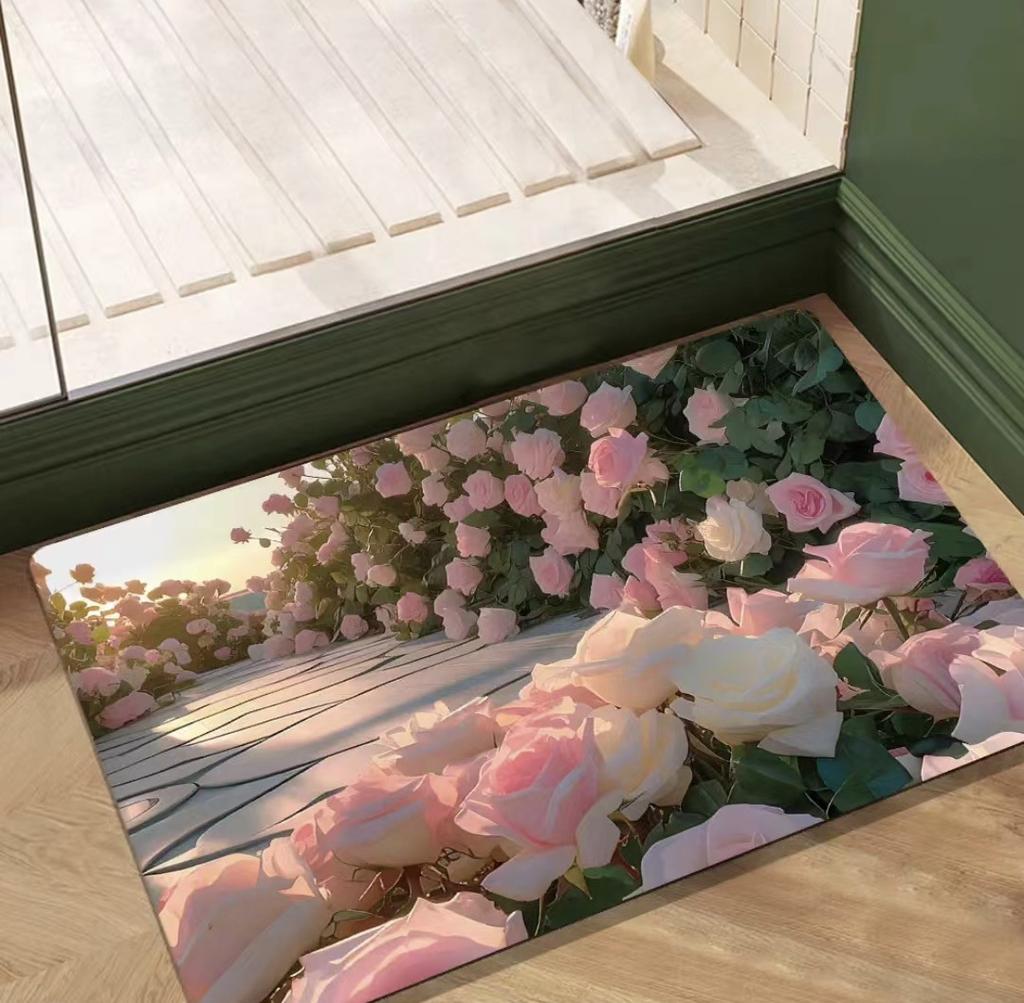 Beautiful Tulip Peony Flower Pattern Entrance Door Mat Anti-slip Carpet Hallway Bedroom Living Room Door Mat Bathroom Area Rugs