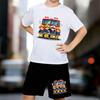 Boys 2 Piece Firefighting Themed Printed Outfit, Short Sleeve T-Shirt and Shorts Set for Kids Age 5-14,White, Black Sporty Casual Summer Clothes