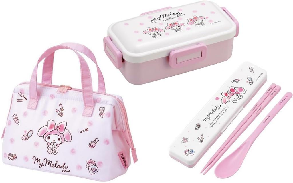 Skater My Melody Watercolor Cosmetics Lunch Dishwasher Single Combo Set Insulated Lunch Set Box, Antibacterial, Safe, Fluffy, Tier, 4-Point Lock,