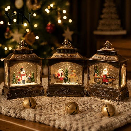 Vintage Snow Globes Light Christmas with LED Light, Up Sphere Decoration Lantern Lantern, Battery/USB Powered Swirling Glitter Indoor Decorations