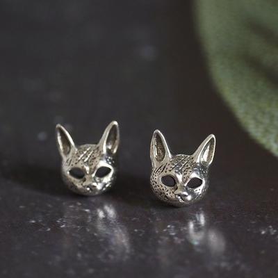 Korean Version of Fashion Temperament Ancient Silver Men and Women Hipster Kitten Earrings Cat Ear Jewelry Retro Jewelry