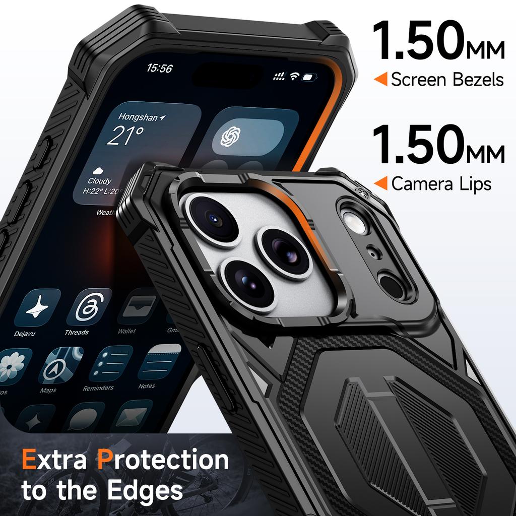 Heavy Duty Armor Shockproof Case For iPhone 12 13 14 15 16 Plus 16e Air 17 Pro Max TPU Plastic Metal Stand Magnetic Phone Cover