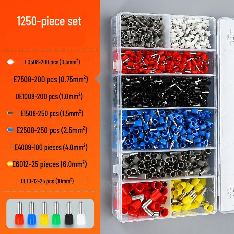 Pure Copper Cold Crimp Terminal Set - Pin Type Wire Lug & VE Tube Crimp Connector with Quick Press Wire Cap & Crimping Pliers