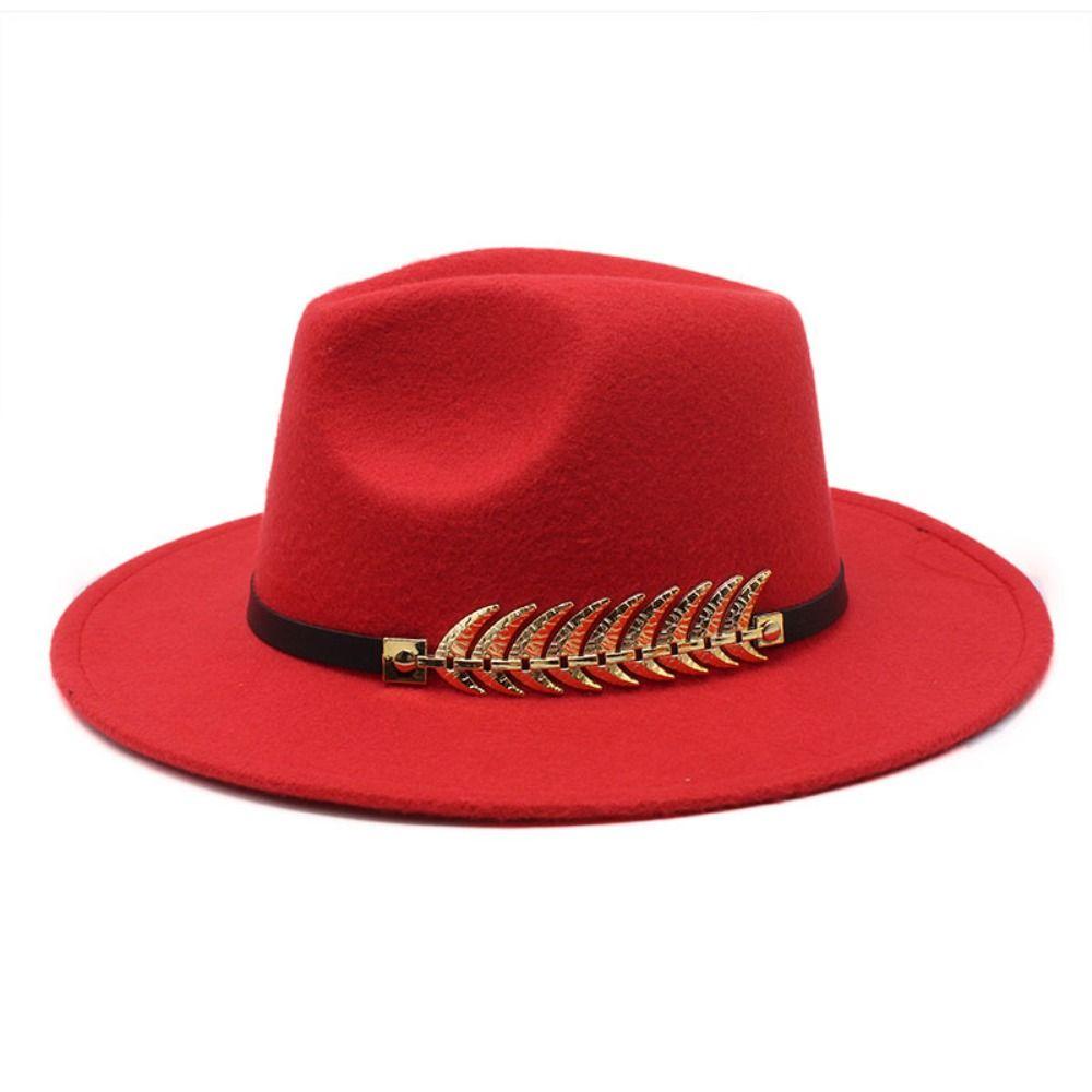 Leaf Decoration Woolen Hats Formal Occasion British Vintage Hats Fashion Fedora Hat  Men Women
