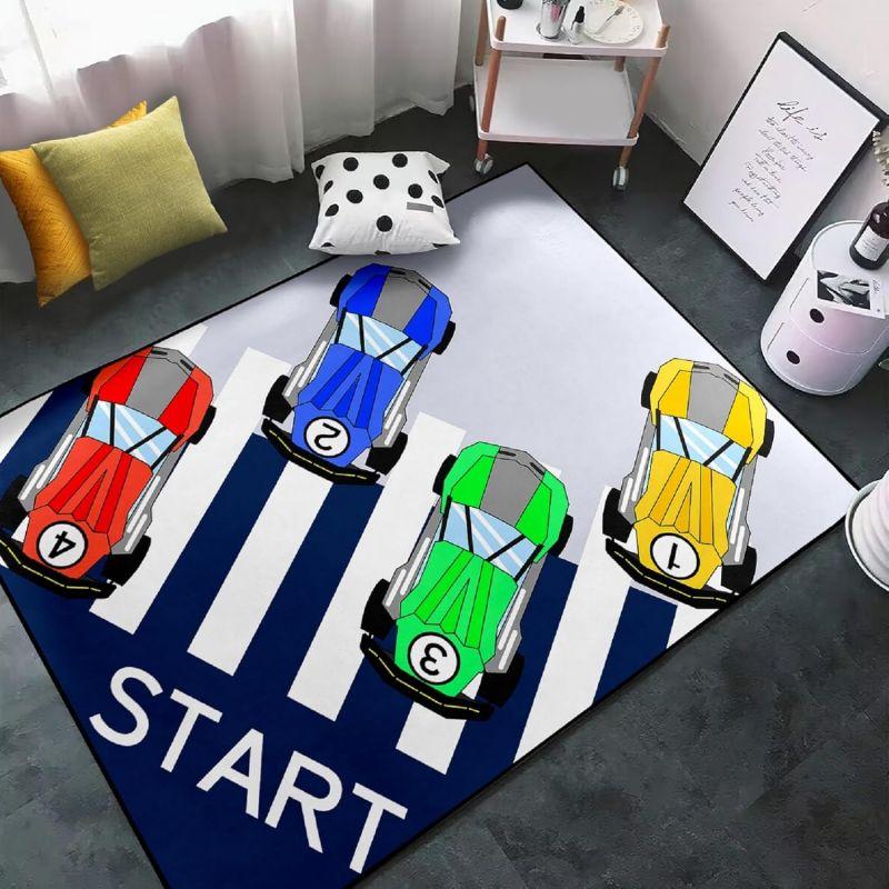 Construction Rugs for Boys Room Construction Play Non Slip Flannel Carpet for Playroom Decor Rug with Truck Tractor Print Mat