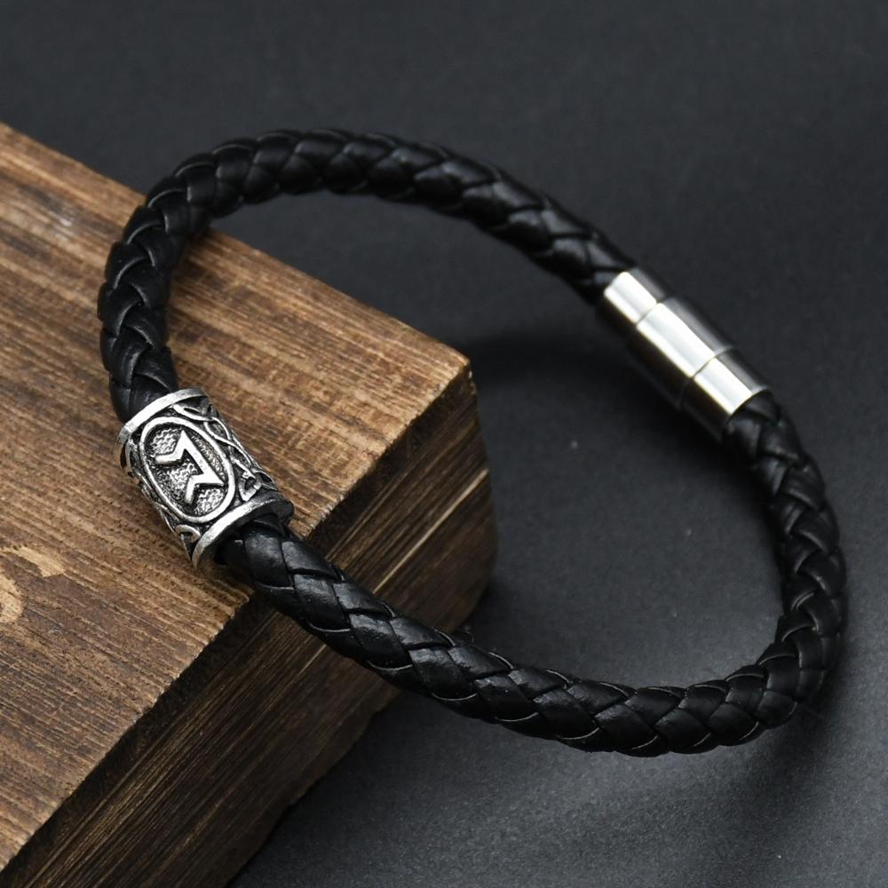 Men Leather Viking Bracelets Rune Charms Beads Valknut Amulet DIY Bracelets Bangles Jewelry