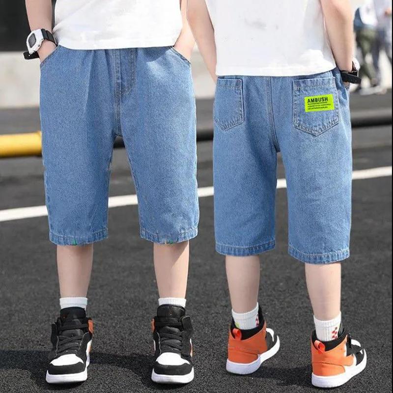 Pantaloni scurți din denim pentru copii Pantaloni în cinci puncte de vară Mici, medii și mari Pantaloni din denim pentru copii, pantaloni tăiați casual, subțiri