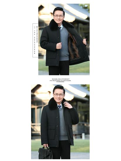 Men's Cotton Coat with Detachable Liner - Thickened Plus Velvet, Large Size Winter Jacket for Middle-Aged and Elderly.