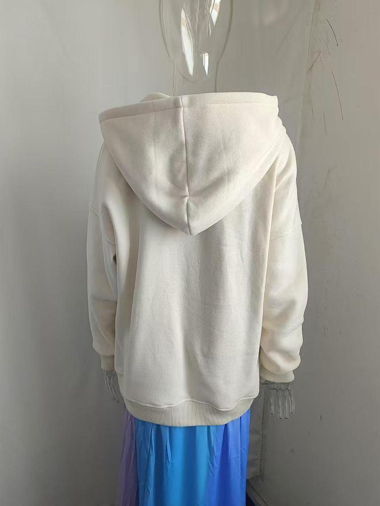 2024 Autumn/Winter Women's Solid Color Hooded Sweatshirt - European & American Style, Long Sleeve, Loose Fit Hoodie