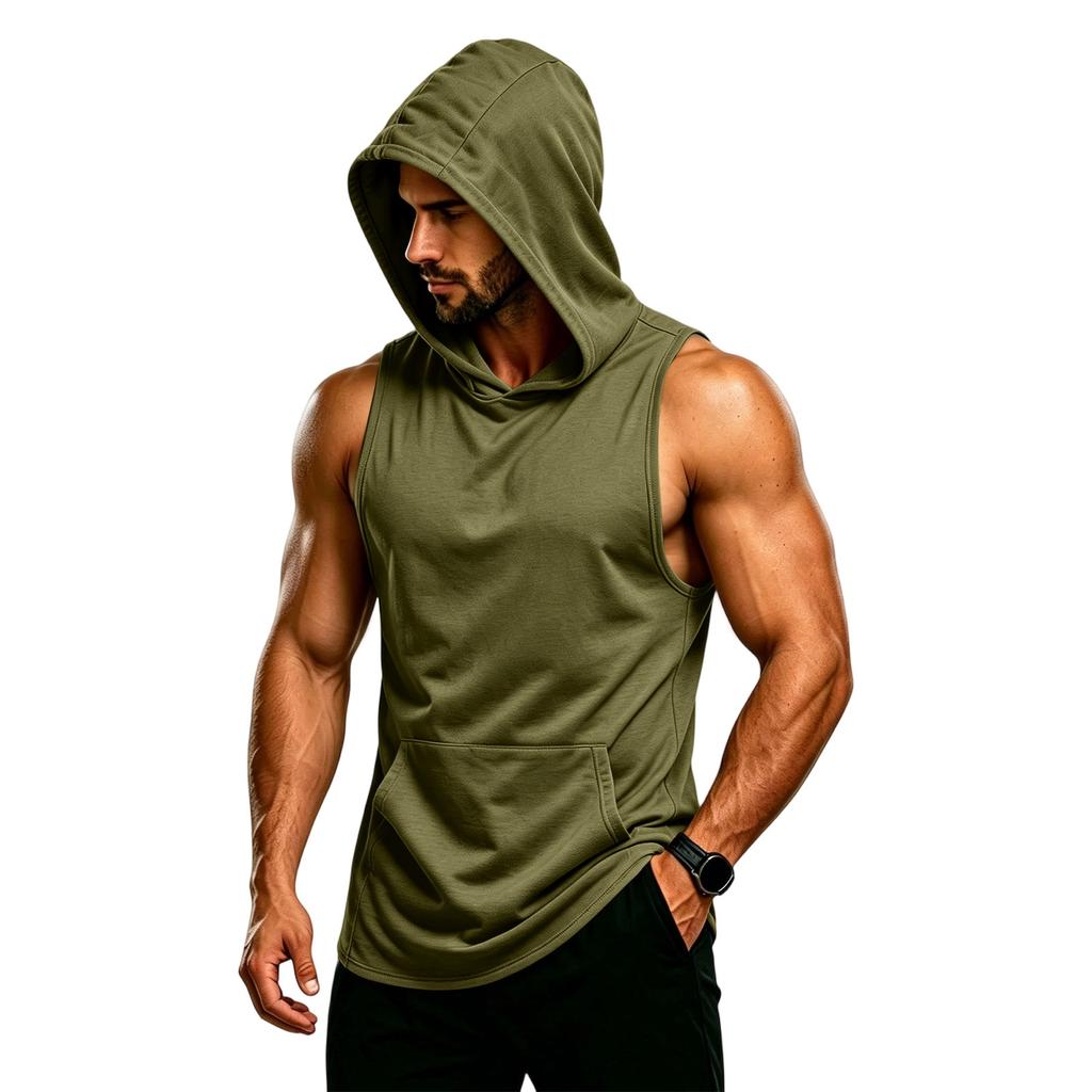 Men's Sleeveless Hoodie Muscle Fit Gym Tank Top Breathable Quick Dry Workout Vest for Fitness Training