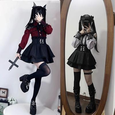 Jirai kei Σύνολο Lolita Κορίτσια Μπλούζα Γυναικεία Μακρυμάνικη Μπλούζα Kawii Φιόγκος Μαύρες Φούστες Μπλούζες Y2K Γλυκό Ιαπωνικό Στυλ Κυρίας Σετ