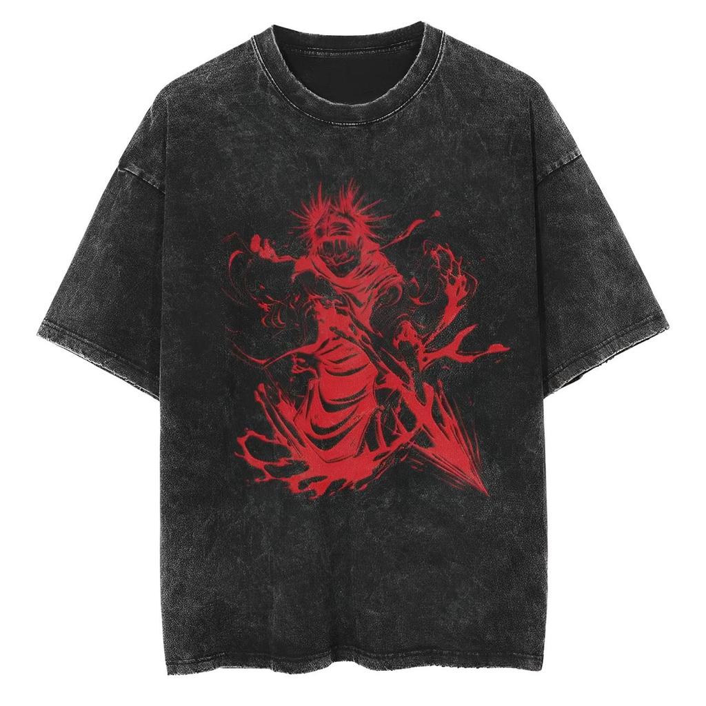 Jujutsu Kaisen Choso T-Shirt Rotes Piercing Blut Grafik Herren Säurewäsche Übergroß Streetwear Anime Retro Baumwolle Oberteil T-Shirt