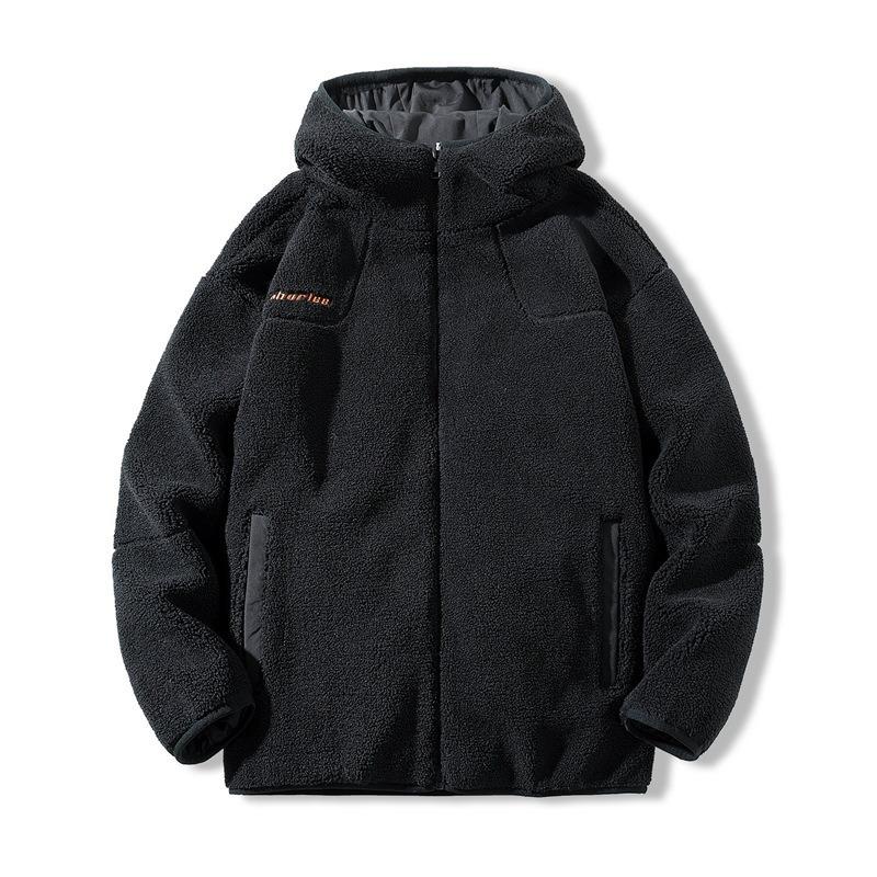 Cotton-padded Men's Winter Lamb Wool Coat Men's Letter Fleece Thickened Loose Lamb Fleece Hooded Plush Cotton Suit Tide