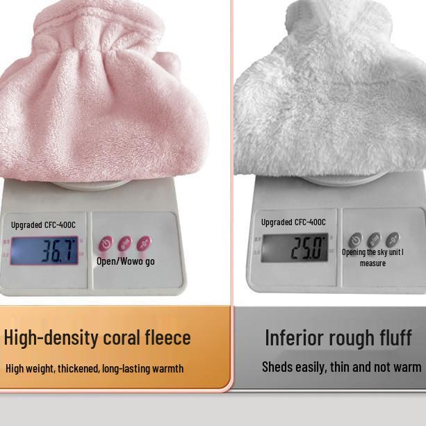 Coral Fleece Faux Rabbit Fur Coat Hot Water Bottle: Explosion-Proof Thickened Winter Hand & Foot Warmer.