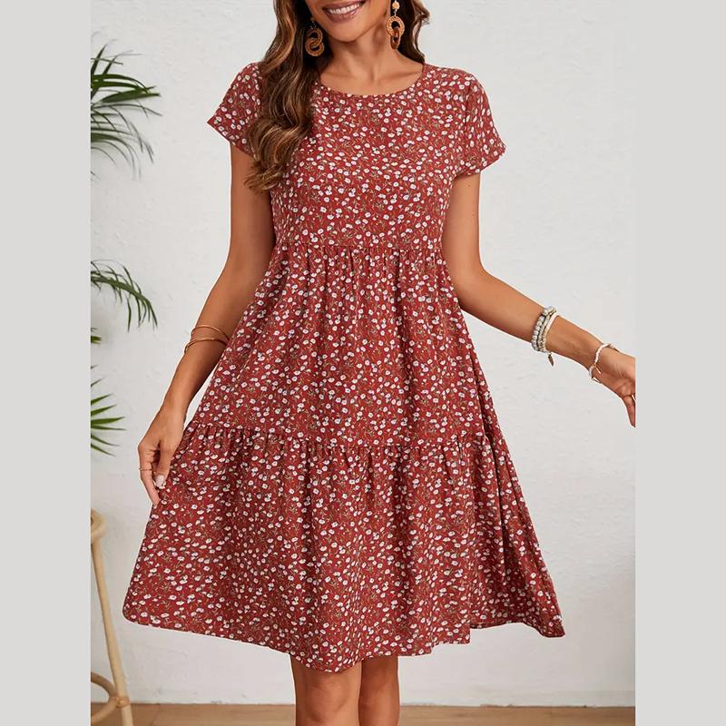 

Женское летнее платье с коротким рукавом, круглым вырезом, цветочным принтом, для отпуска, пляжное, цельное XXL