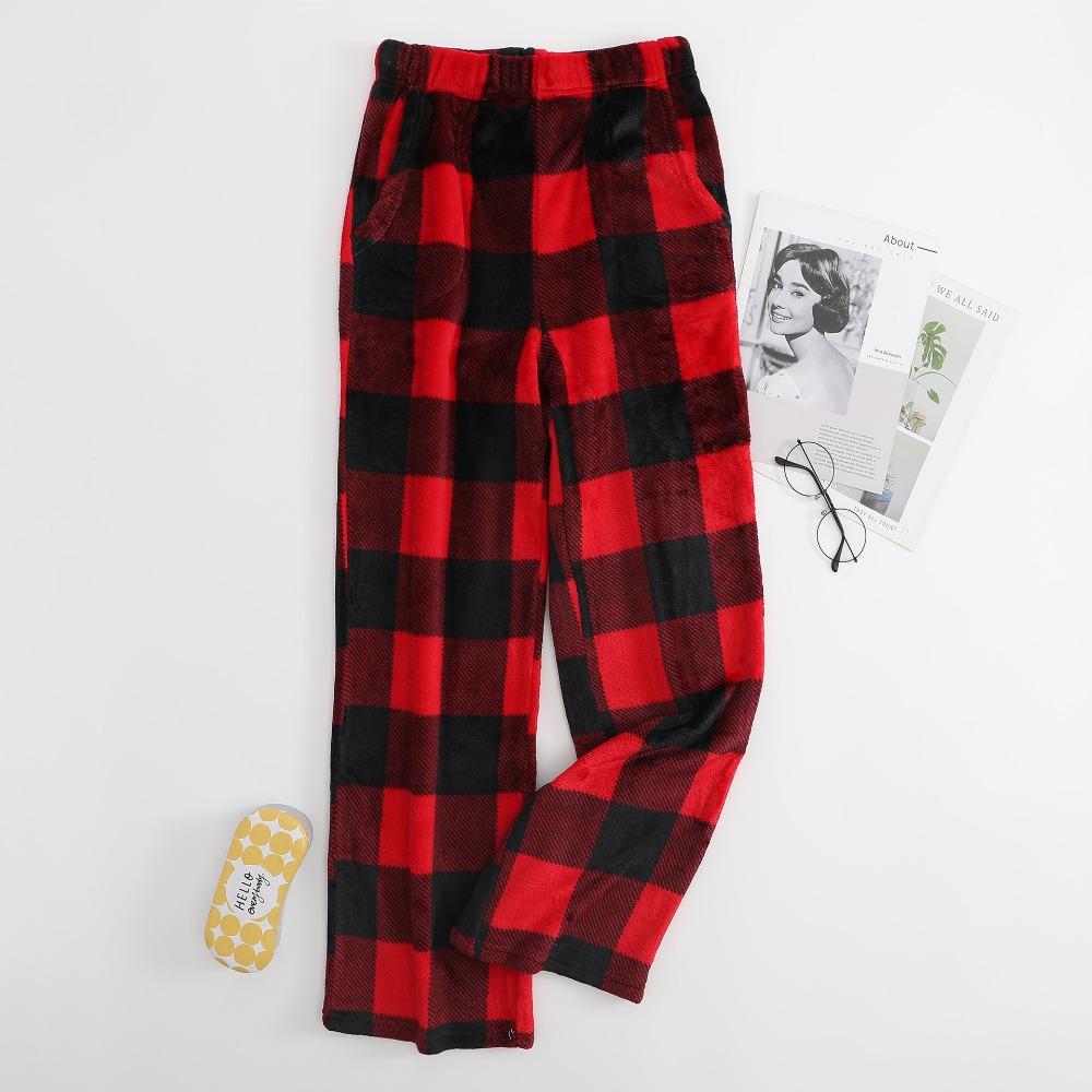 Women's Elastic Waist Plaid Fleece Pajama Pants Loose Fit Sleep Pants For Loungewear