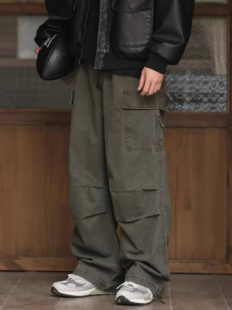 JYL Men's Cargo Jeans  Vintage Army Green Vibe Loose Straight Denim Pants