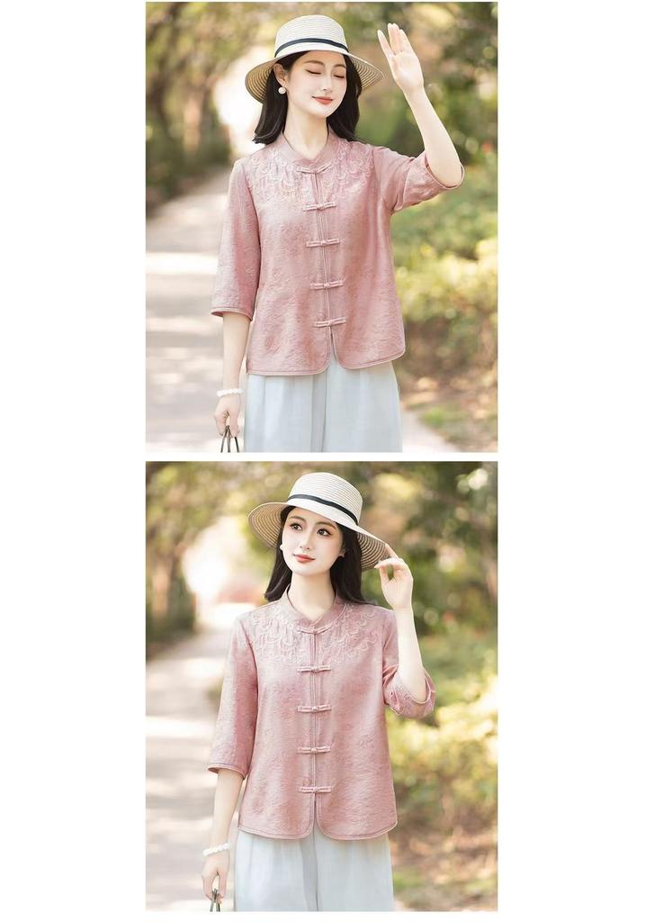Summer New Stylish Seven-Sleeve Chinese Style Shirt for Middle-Aged Women