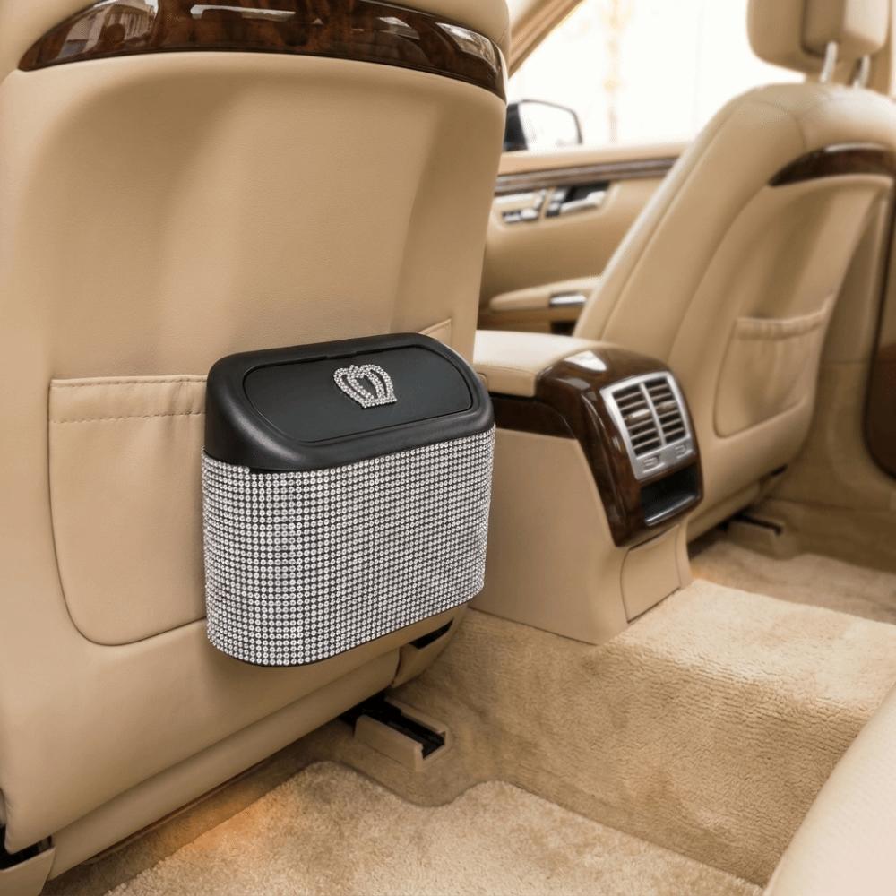 Pattumiera da Auto Appesa Rimovibile Strass Scintillanti Portatile a Prova di Perdite con Coperchio Organizzatore Rifiuti Auto Cucina
