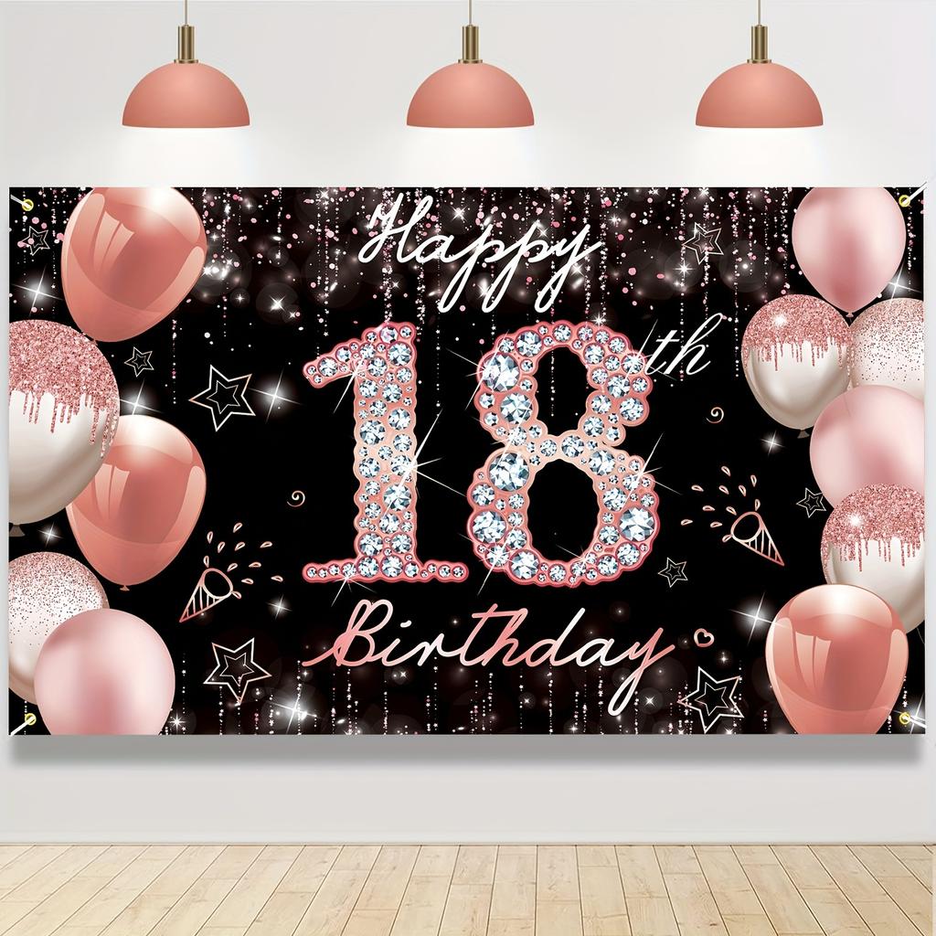 Buon 18° Compleanno Sfondo Scintillante Oro Rosa Decorazione Festa di Compleanno Palloncino Scintillante Oro Rosa Nero Articoli per Feste Striscione