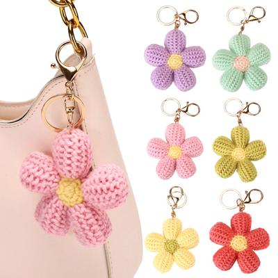 Knitted Keychain Handmade Crochet Flower Keychain Pink Bohemian Bag Charm Car Keys Backpack Accessories