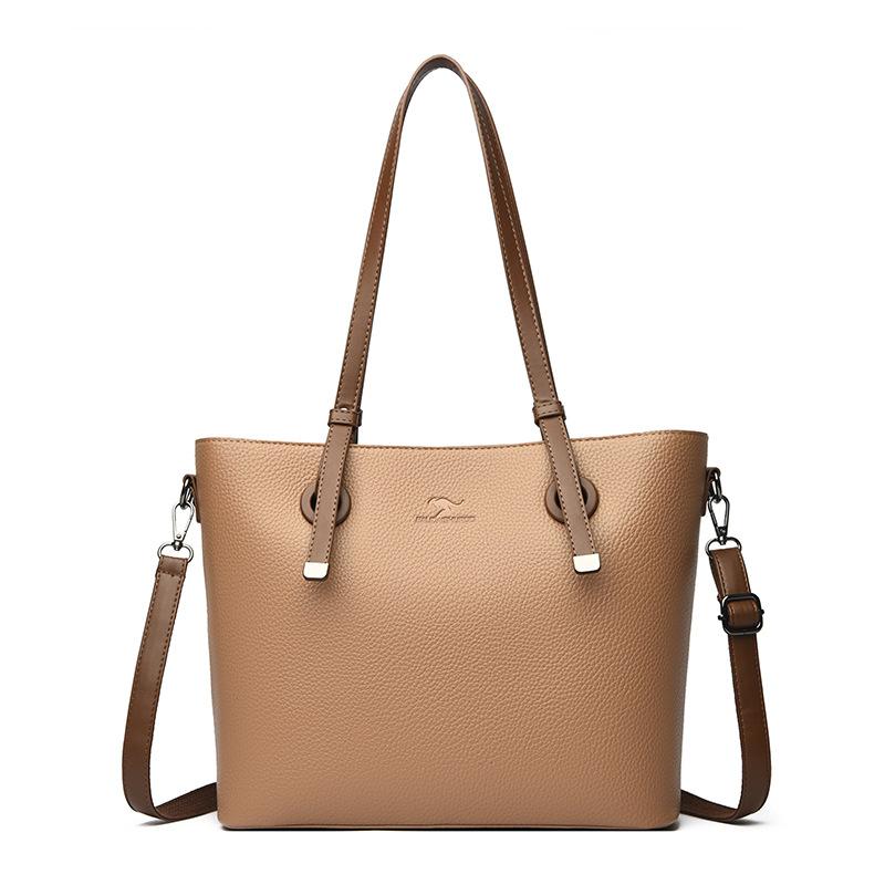 Large capacity solid color women's bag autumn new temperament lychee pattern simple underarm bag fashionable retro tote bag