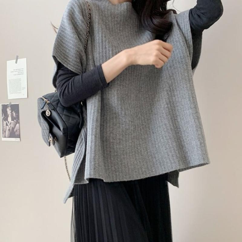 Autumn Solid Loose Short Sleeve Knitted Sweater Vest Women Fashion Winter Casual Pullover Knitwear Vests Woman Elegant Simple Sweaters Waistcoat 25095