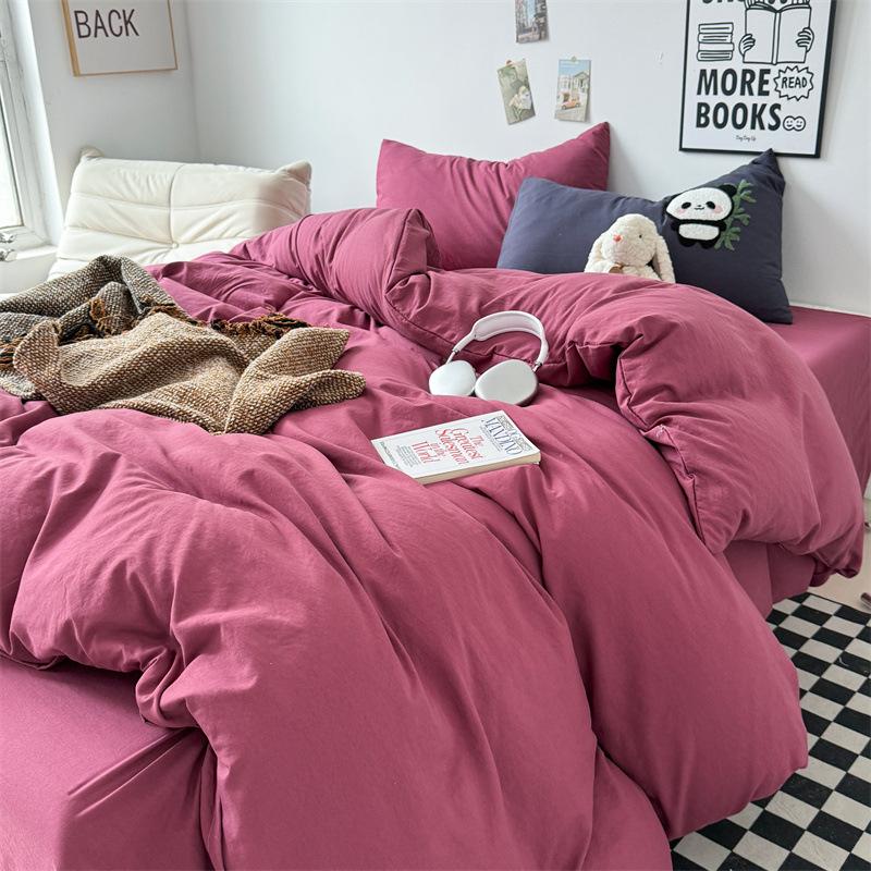 Cotton 4pcs set can sleep naked, super soft pure cotton quilt cover, student dormitory three-piece set, bed sheet, bed hat