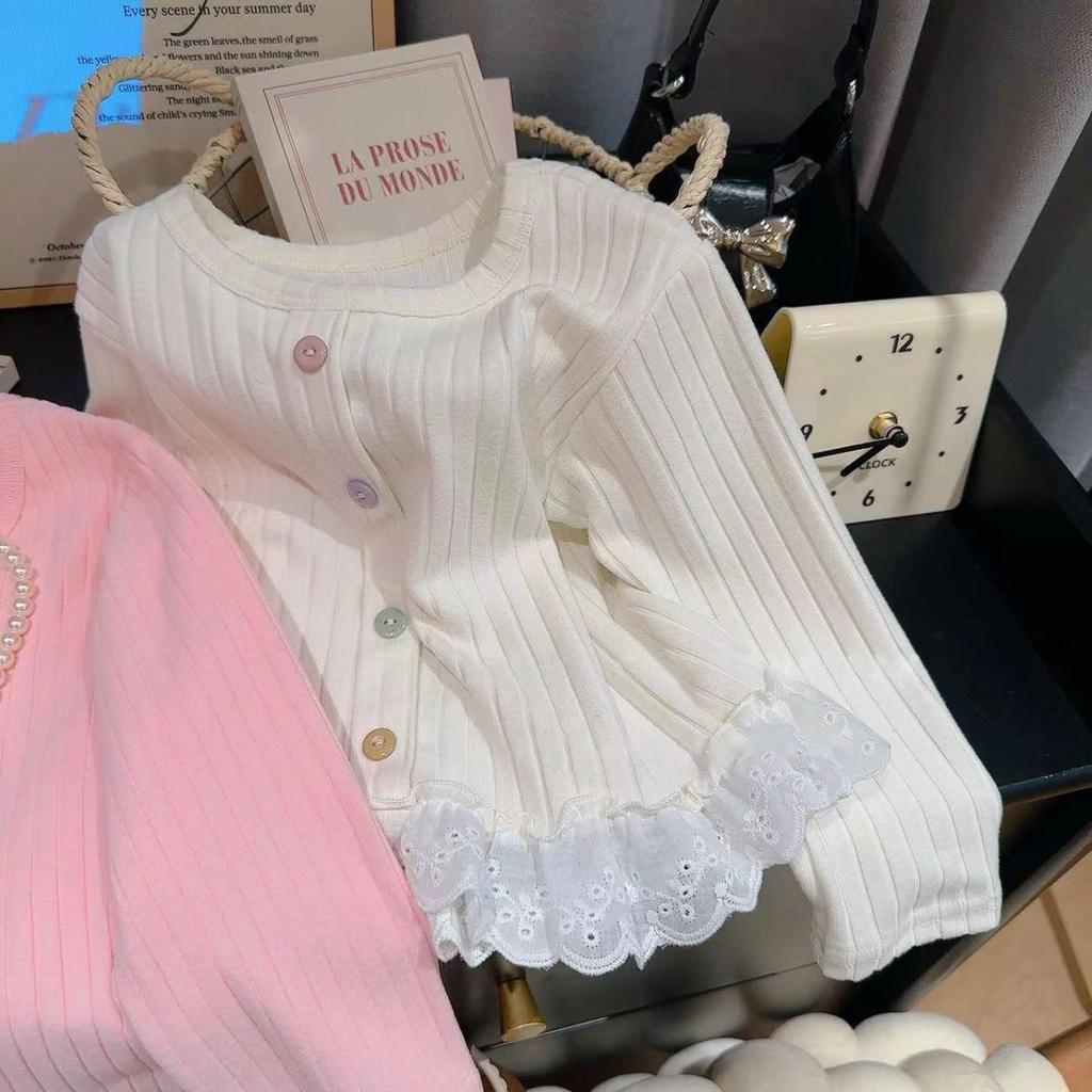 Autumn Lace Trim Long Sleeve T-Shirt for Girls