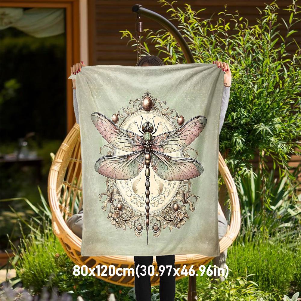 

1PC Dragonfly OrnamentOutdoor Flannel Blanket - Soft Plush Decor for Picnics, camping, Bedroom, Playroom, Office, or Lunch Break 1309A 80x120cm(31x47inch)