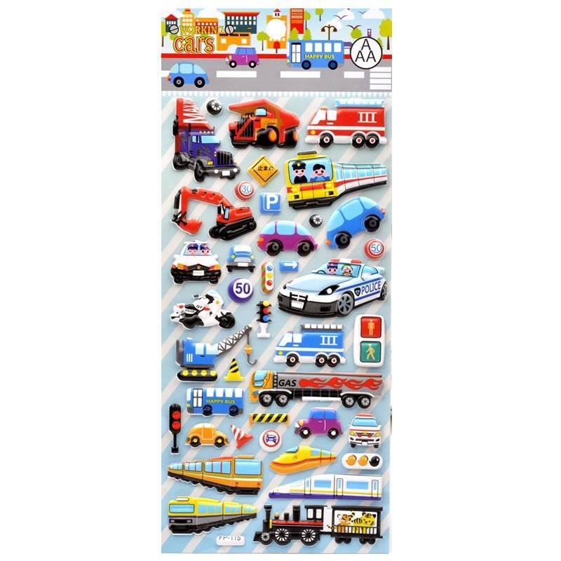 1pcs 3D Relief Stickers for Baby Boys Girls Cartoon Transportation Vehicles Kindergarten Reward Stickers DIY Adhesive Materials