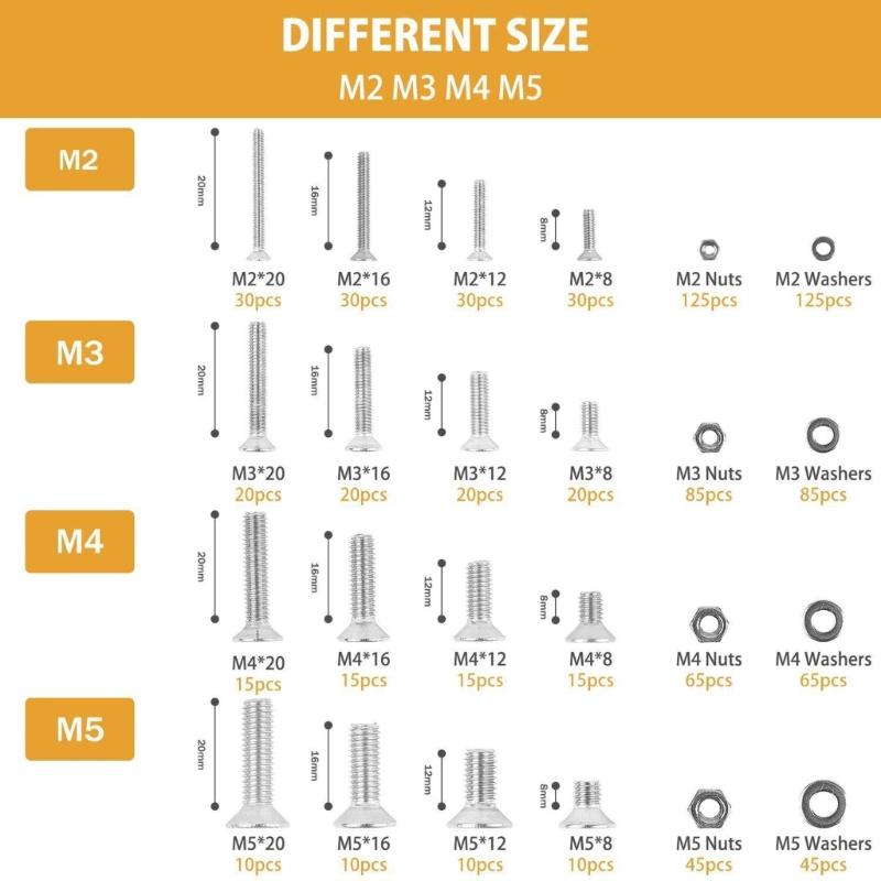 950pcs Complete Screw Set Stainless Steel Screw Assortment Set with Storage Boxs Bolt Nut & Washer Set for DIY & Machine
