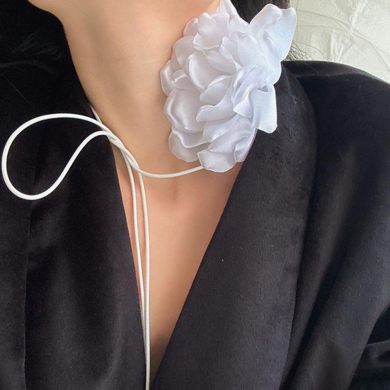 Vintage French Chic Black Flower Ribbon Choker Necklace