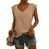 Women Fashion Casual V Neck Loose T-Shirt Solid Color Short Sleeve Top