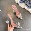 [Spot] High Heels 2025 New Rhinestone Bow Pointed Transparent Fairy Wind Crystal Bag Head Sandals