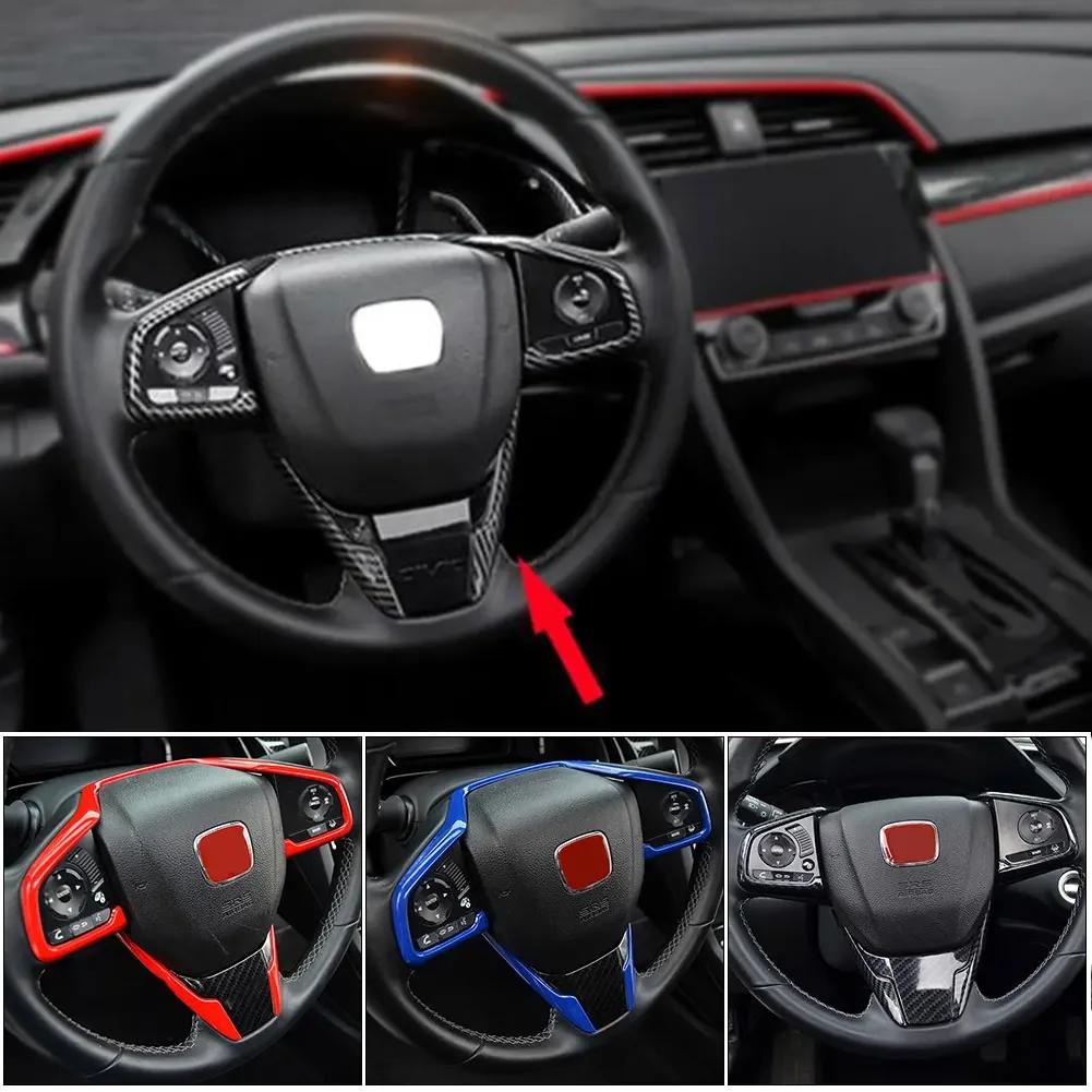 3pcs Carbon Fiber Style Car Steering Wheel Frame Cover Trim Stickers for Honda Civic 10th 2016 2017 2018 Interior Car Accesories