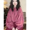 Commuting Loose Slim Pullover Shirt Spring and Autumn Women's Stitched Button Print Fashion Top