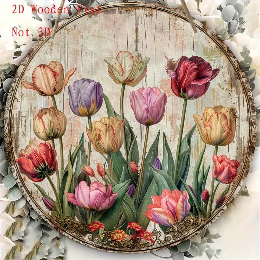 

2D Metal Tulip Wall Art Vibrant Printed Home Garden Decor 20x20 разноцветный
