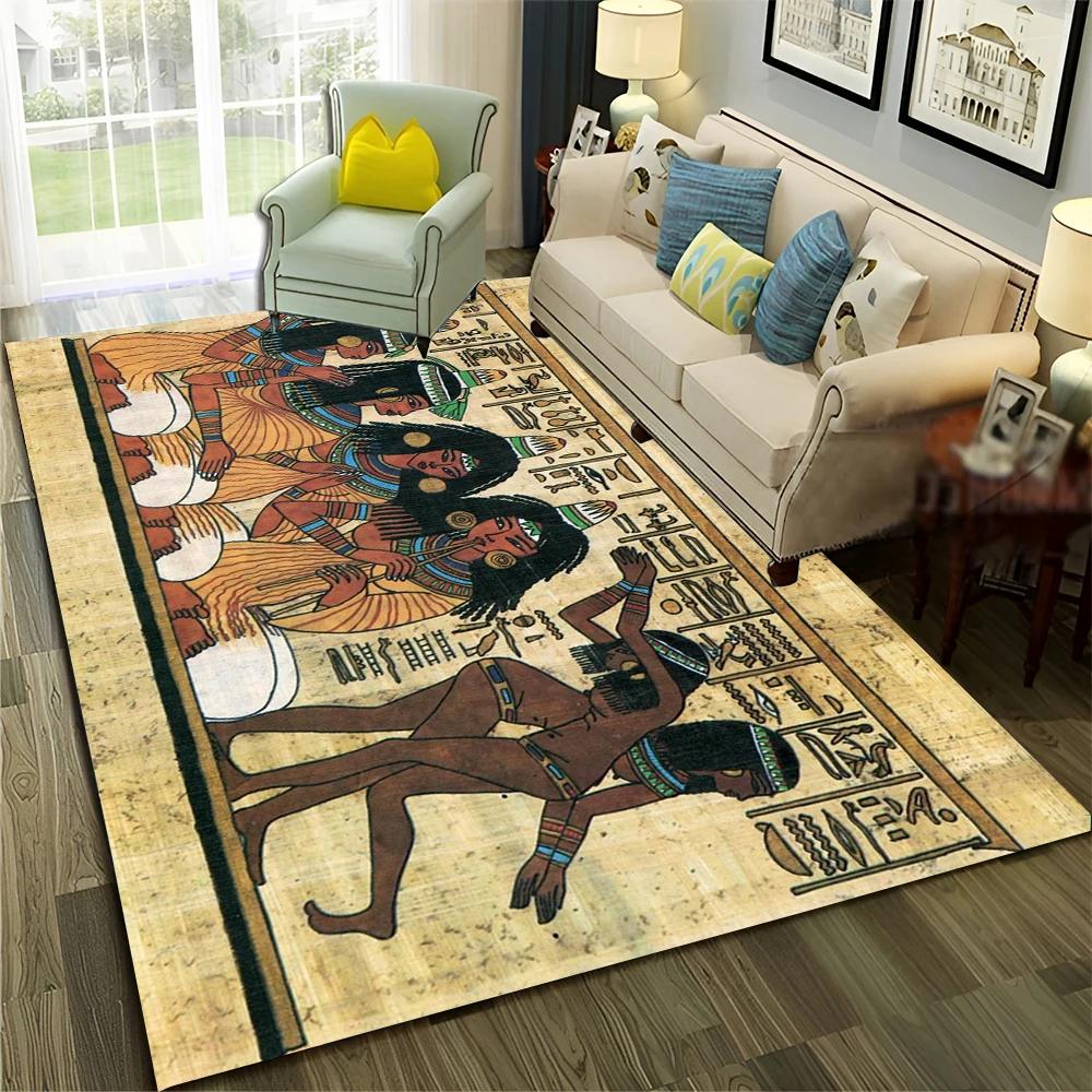 Pharaoh Egyptian Mythology Hieroglyphics Carpet Rug for Home Living Room Bedroom Sofa Doormat Decor,Area Rug Non-slip Floor Mat