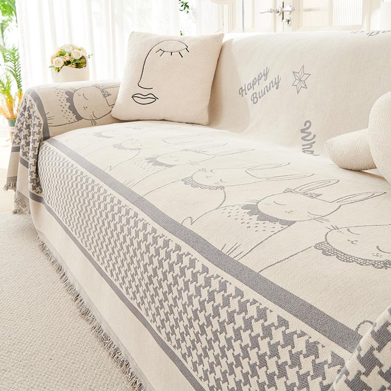Kreatives Niedliches Cartoon Kaninchen Sofa Handtuch Chenille Kratzfest Sofaüberwurf All-Inclusive Universeller Überwurf Sofa Handtuch Überzug Stoff
