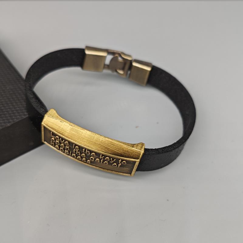 Vintage Men's Cowhide Bracelet: 'Love is Key' Fashion Design with Clasp