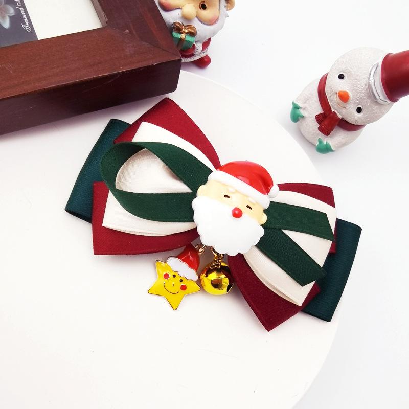 Retro Christmas Bow Hair Clip - Festive Santa Tree Accessory for Autumn/Winter