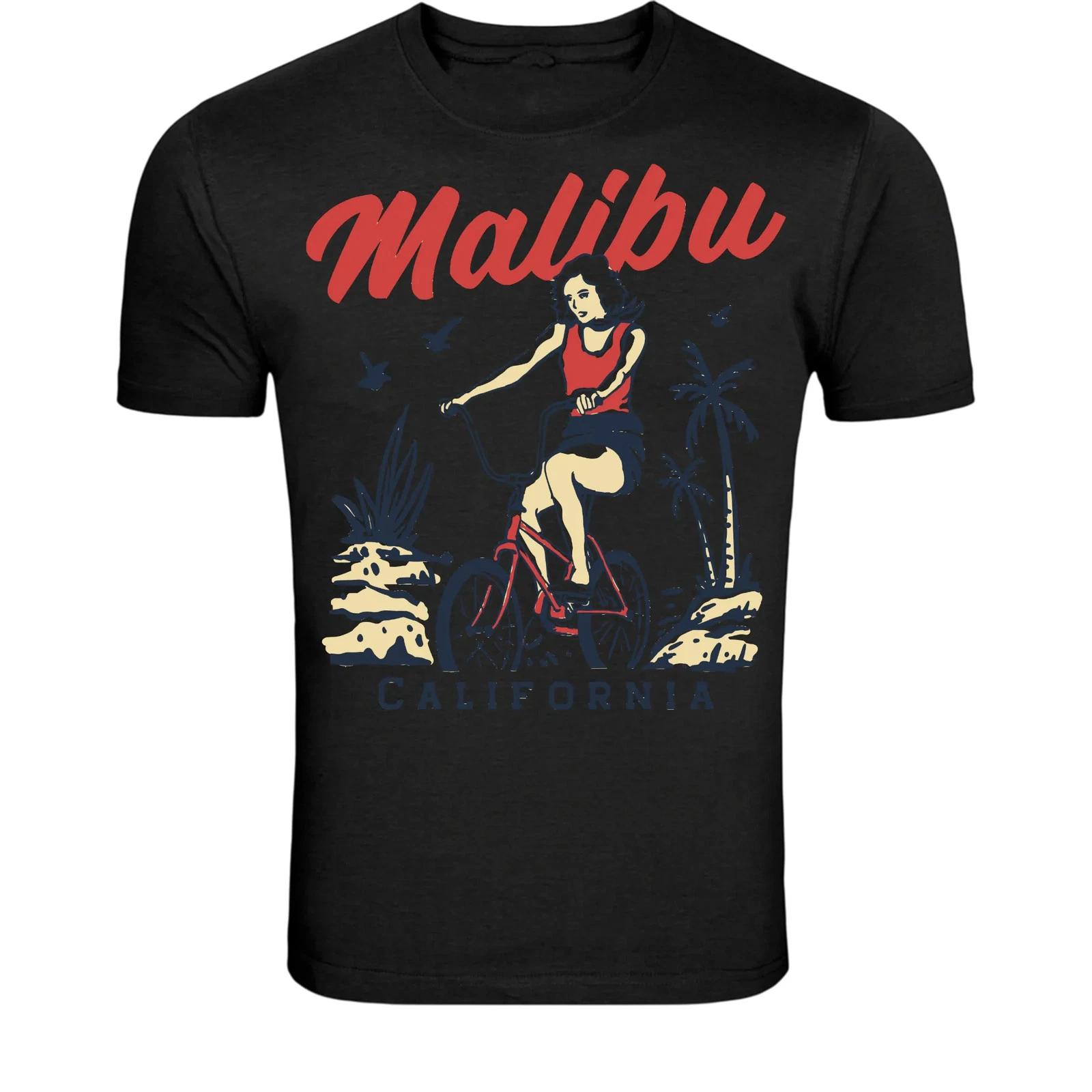 Malibu California Beach Bicycle T-Shirt - Retro Summer Coastal XXXXL